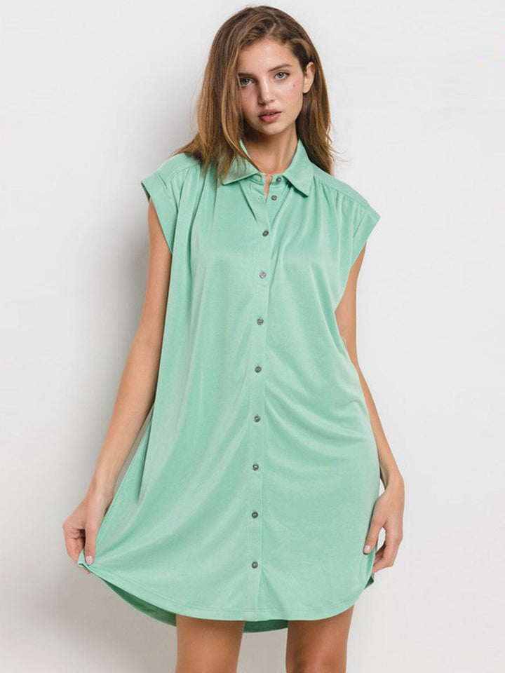 WOMEN'S SLEEVELESS BUTTON UP FRONT POCKETS TUNIC MINI DRESS