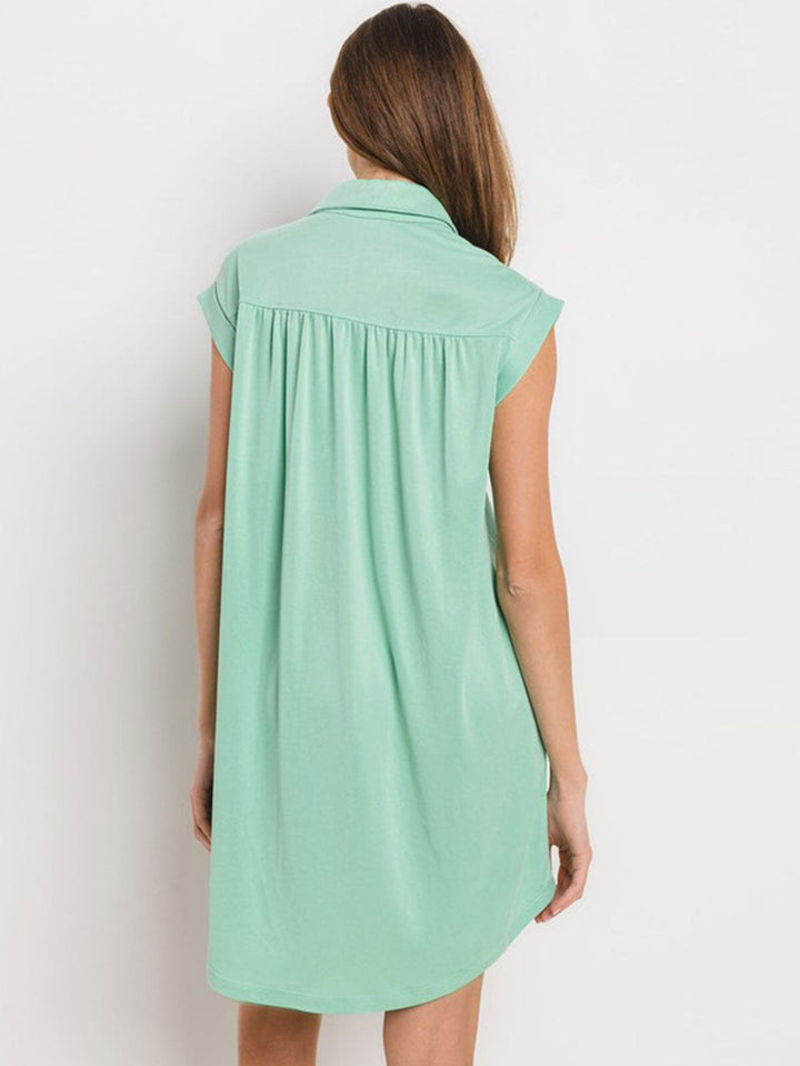 WOMEN'S SLEEVELESS BUTTON UP FRONT POCKETS TUNIC MINI DRESS