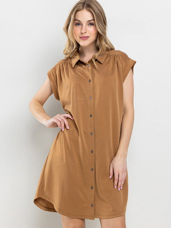WOMEN'S SLEEVELESS BUTTON UP FRONT POCKETS TUNIC MINI DRESS