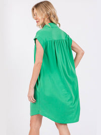 WOMEN'S SLEEVELESS BUTTON UP FRONT POCKETS TUNIC MINI DRESS