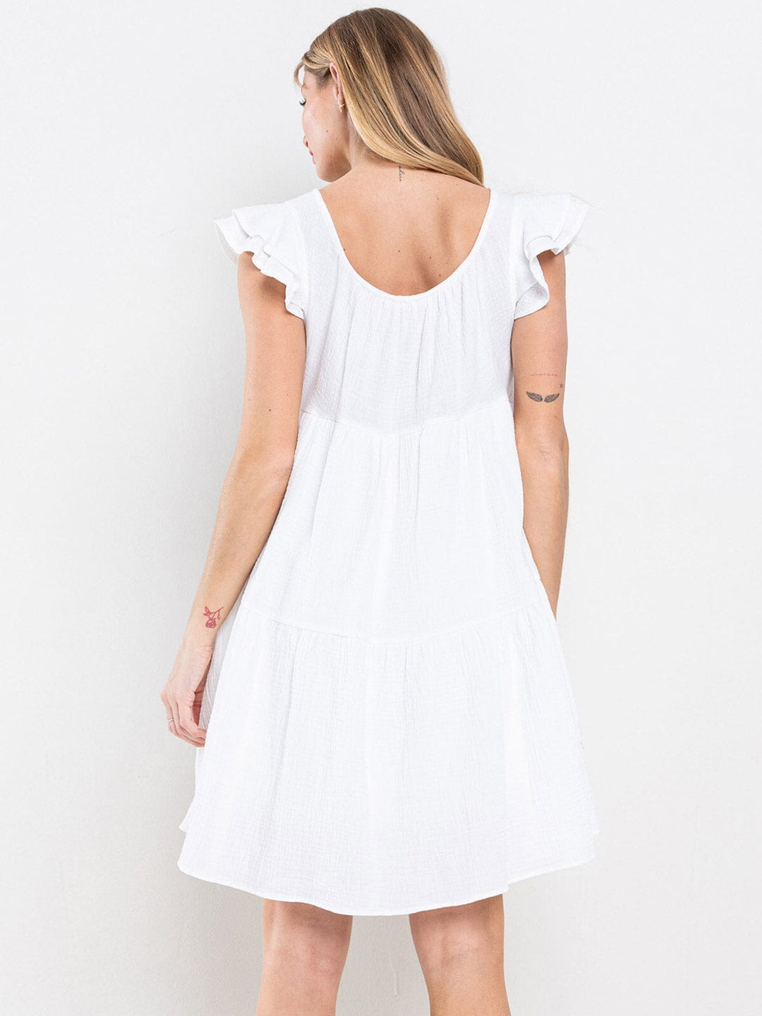 WOMEN'S SLEEVELESS RUFFLE TIERED TUNIC POCKETS MINI DRESS