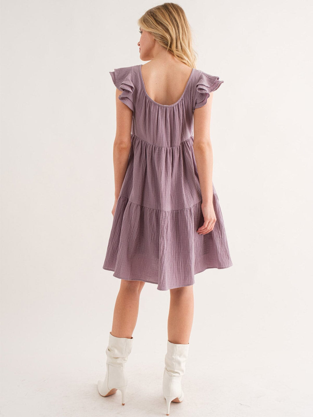 WOMEN'S SLEEVELESS RUFFLE TIERED TUNIC POCKETS MINI DRESS