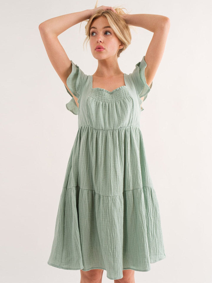 WOMEN'S SLEEVELESS RUFFLE TIERED TUNIC POCKETS MINI DRESS