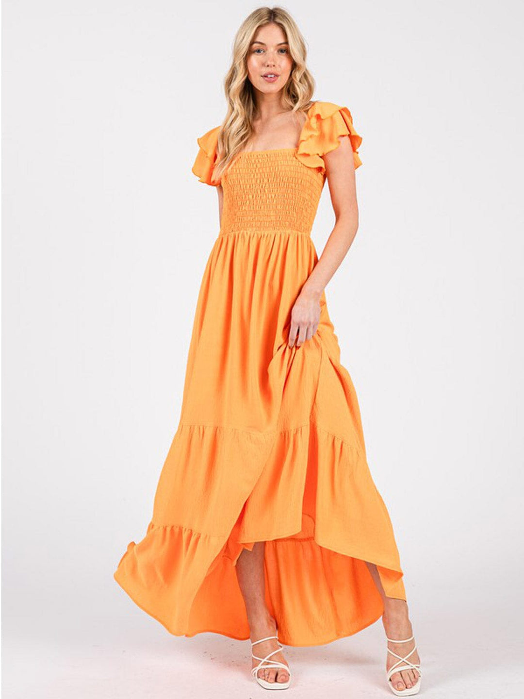WOMEN'S OFF SHOULDER SMOCK TIERED MAXI DRESS