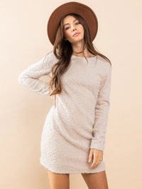 WOMEN'S LONG SLEEVE BODYCON FUZZY MINI DRESS