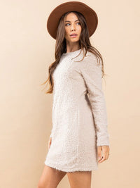 WOMEN'S LONG SLEEVE BODYCON FUZZY MINI DRESS