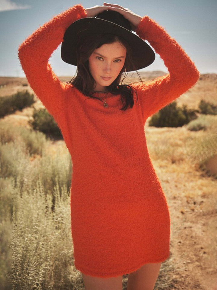WOMEN'S LONG SLEEVE BODYCON FUZZY MINI DRESS