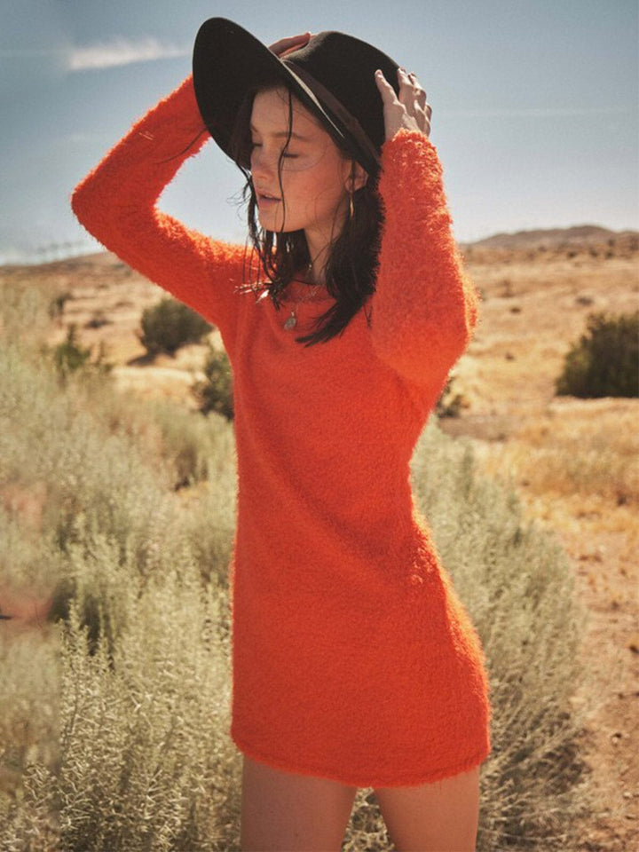 WOMEN'S LONG SLEEVE BODYCON FUZZY MINI DRESS