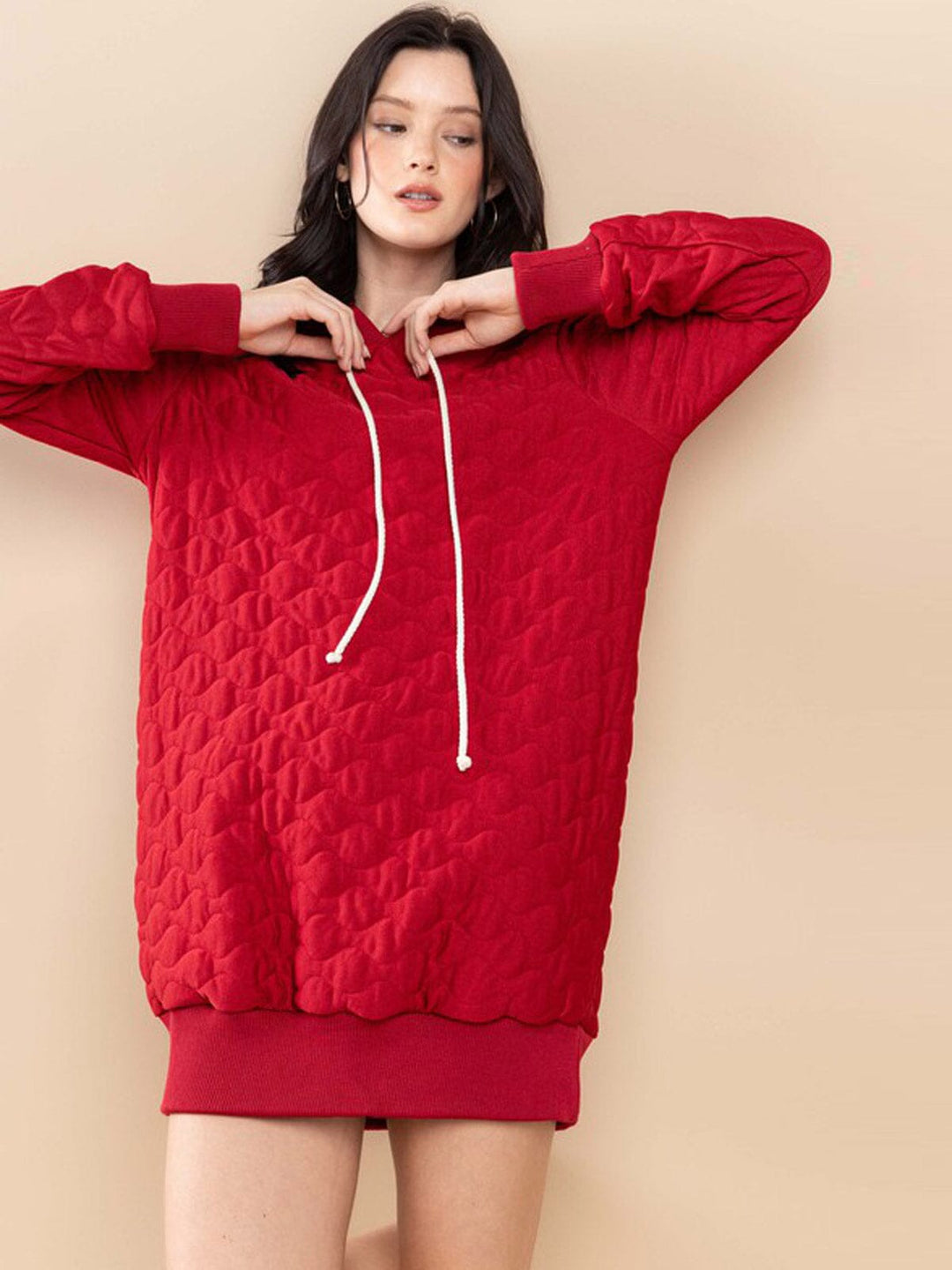 WOMEN'S LONG SLEEVE POCKETS HOODED SWEATER MINI DRESS