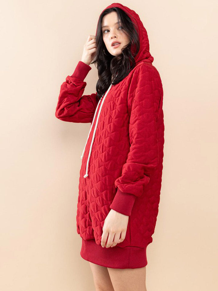 WOMEN'S LONG SLEEVE POCKETS HOODED SWEATER MINI DRESS