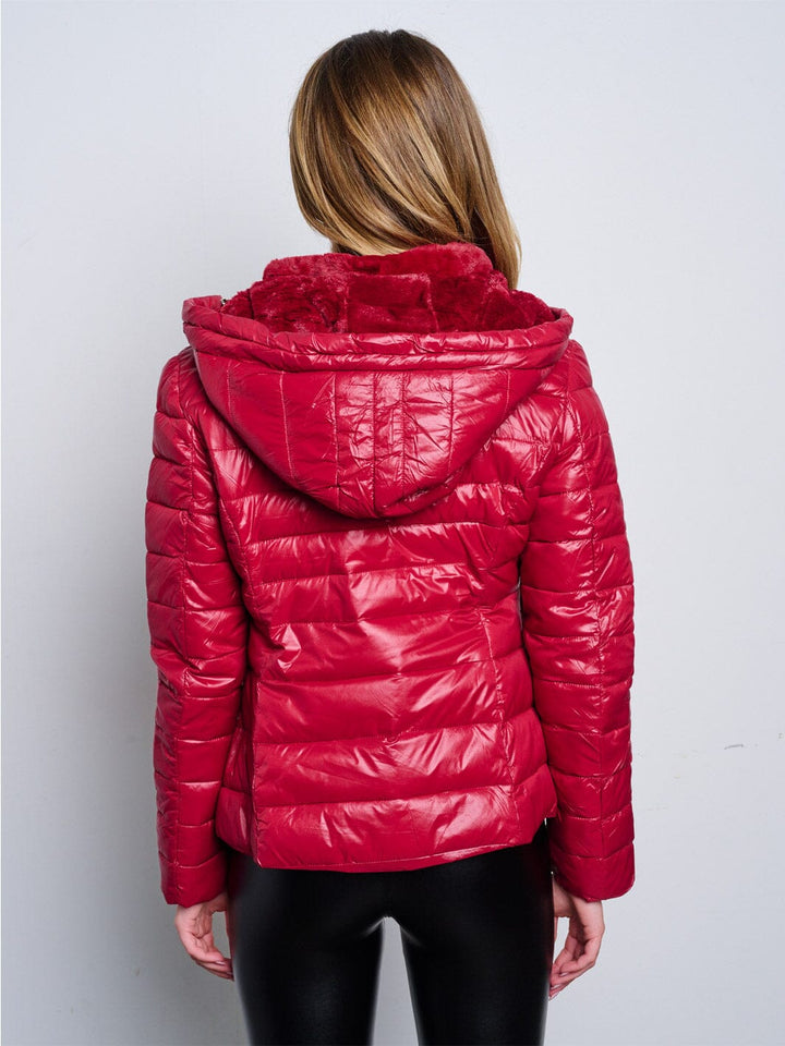 WOMEN'S LONG SLEEVE ZIP UP REMOVABLE HOODIE PUFFER JACKET