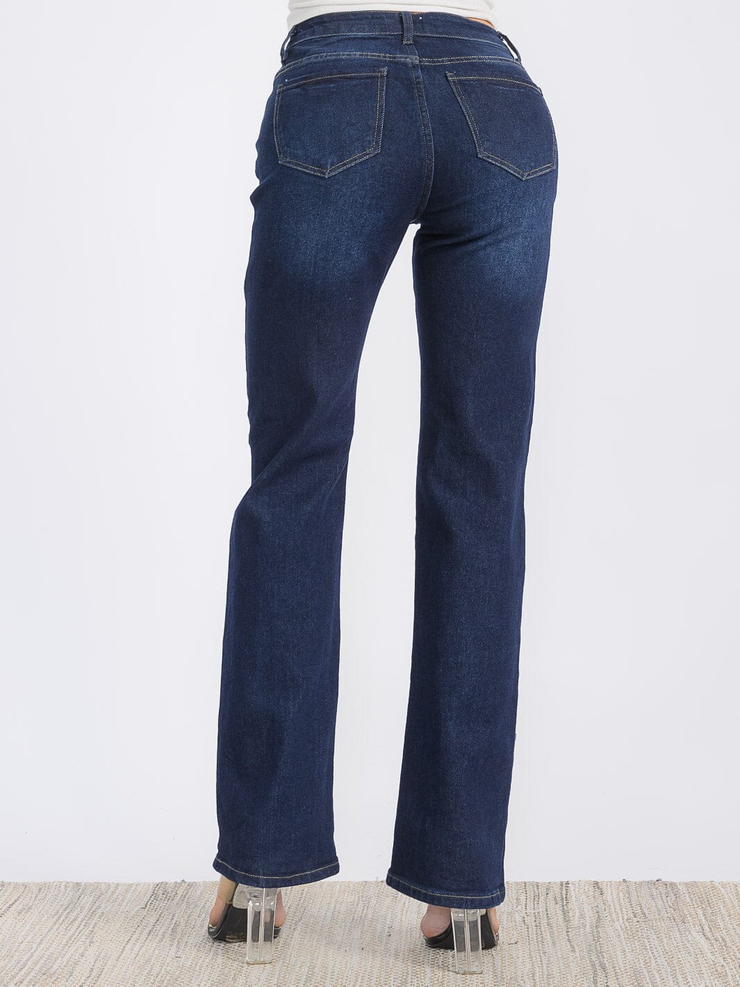 WOMEN'S BUTTON CLOSURE STRETCH WASHED DENIM WIDE LEG PANTS