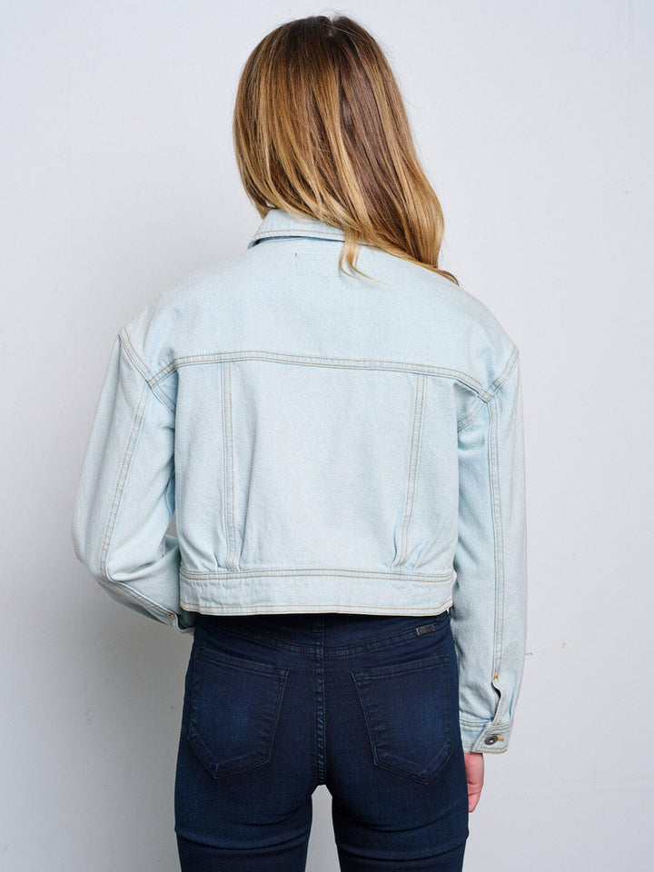 WOMEN'S LONG SLEEVE POCKETS BUTTON UP DENIM JACKET