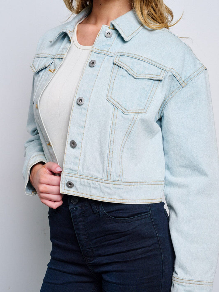 WOMEN'S LONG SLEEVE POCKETS BUTTON UP DENIM JACKET