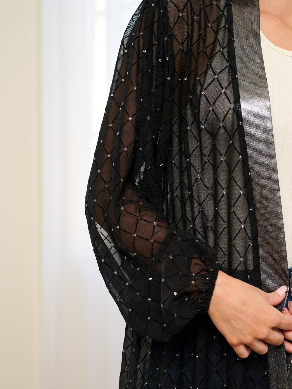 WOMEN'S LONG SLEEVE OPEN FRONT SHIMMER CARDIGAN