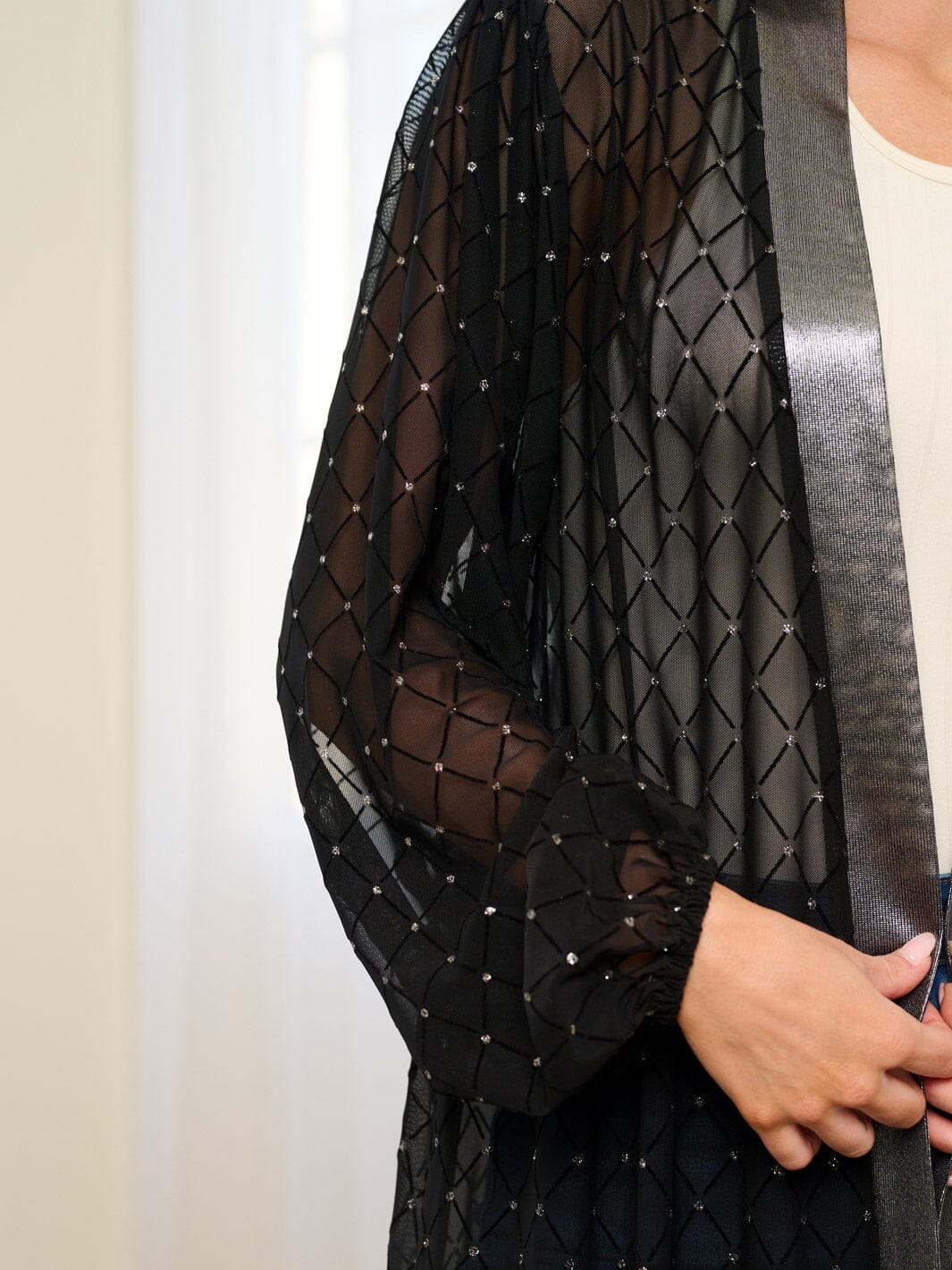 WOMEN'S LONG SLEEVE OPEN FRONT SHIMMER CARDIGAN