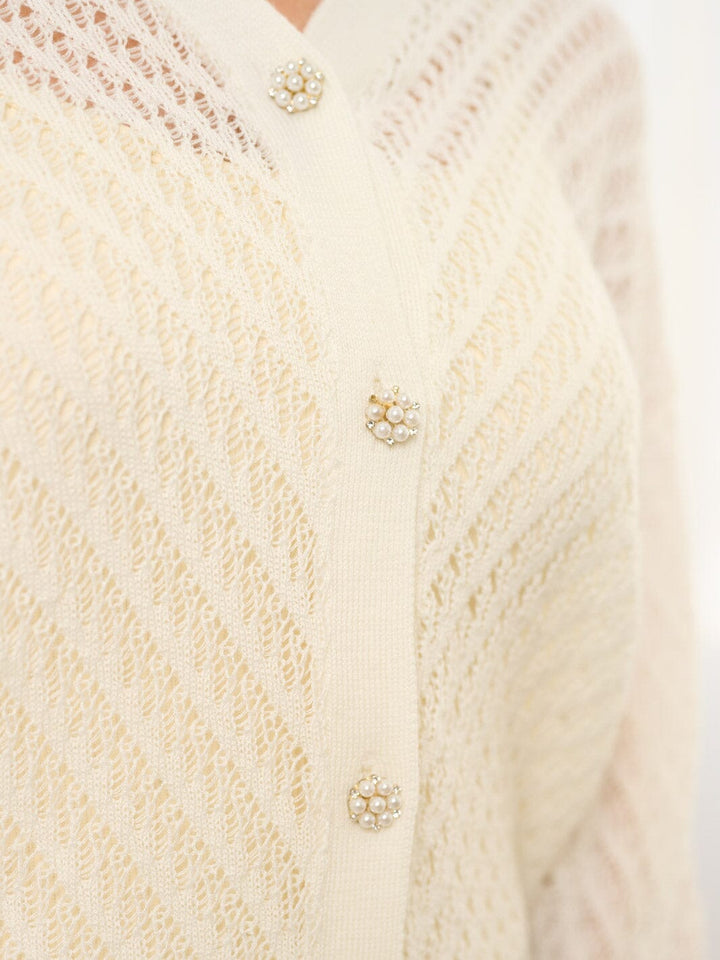 WOMEN'S LONG SLEEVE BUTTON UP KNIT BLOUSE TOP