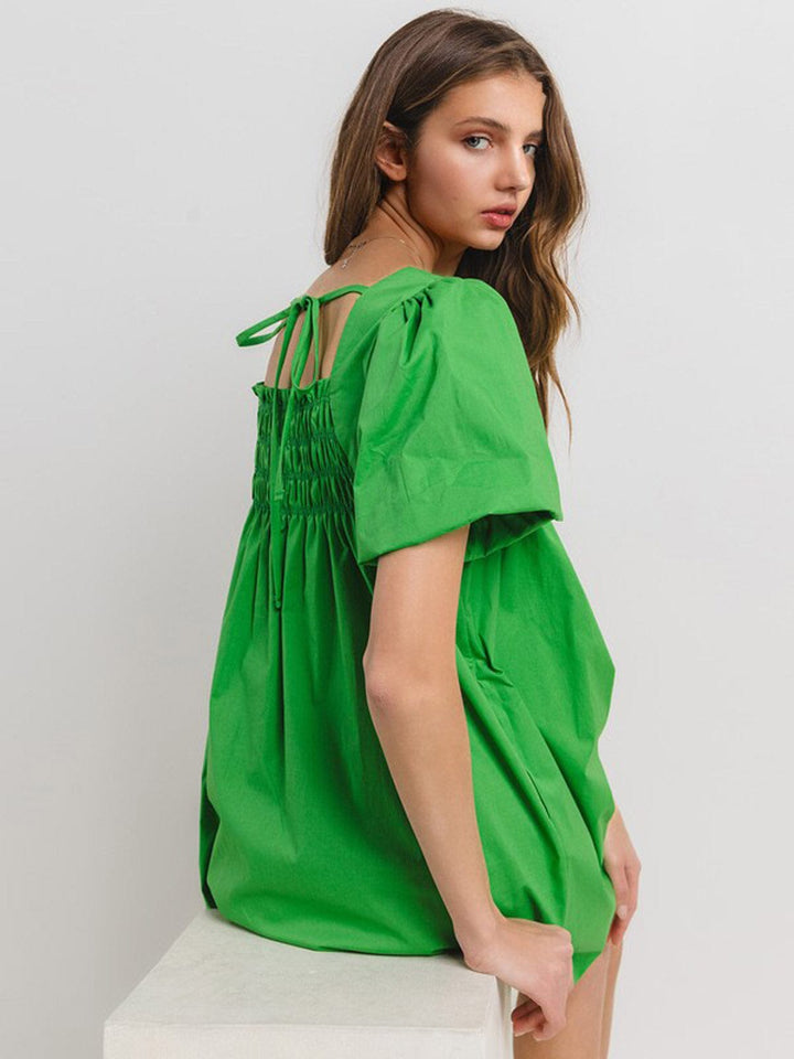 WOMEN'S SHORT SLEEVE POCKETS SMOCK TUNIC MINI DRESS