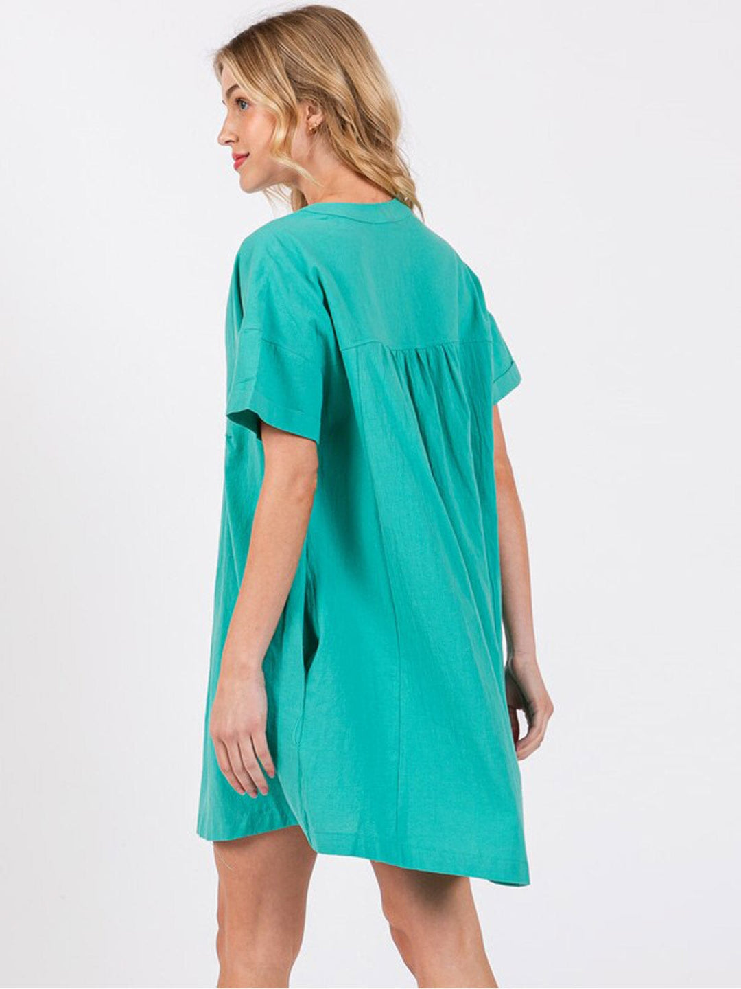WOMEN'S SHORT SLEEVE BUTTON UP POCKETS TUNIC MINI DRESS