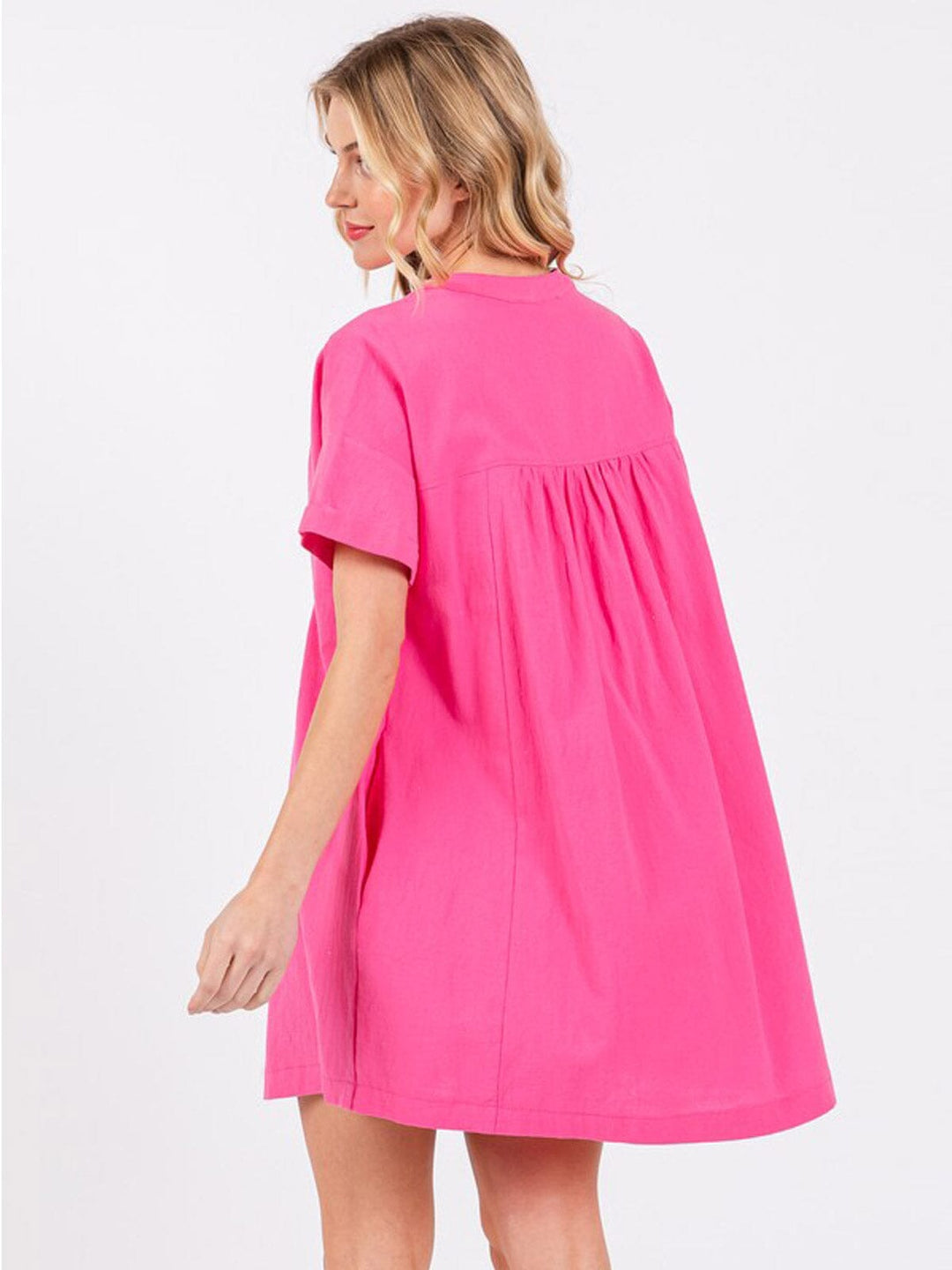 WOMEN'S SHORT SLEEVE BUTTON UP POCKETS TUNIC MINI DRESS