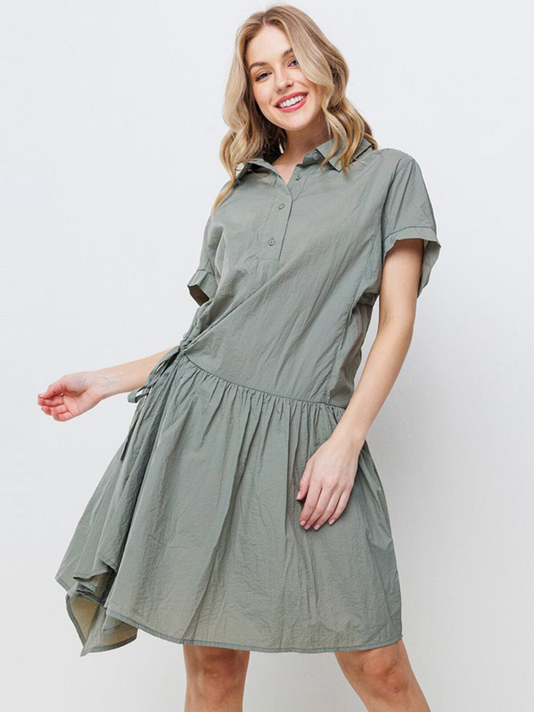 WOMEN'S SHORT SLEEVE BUTTON UP FIT & FLARE MINI DRESS