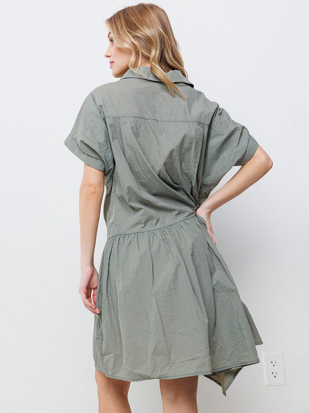 WOMEN'S SHORT SLEEVE BUTTON UP FIT & FLARE MINI DRESS