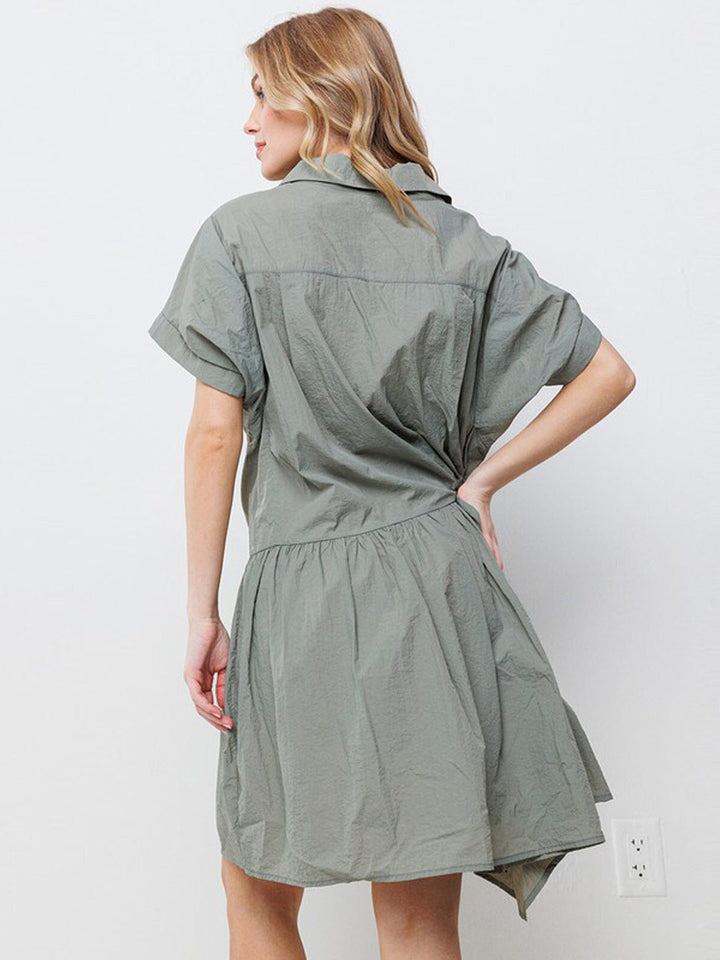 WOMEN'S SHORT SLEEVE BUTTON UP FIT & FLARE MINI DRESS