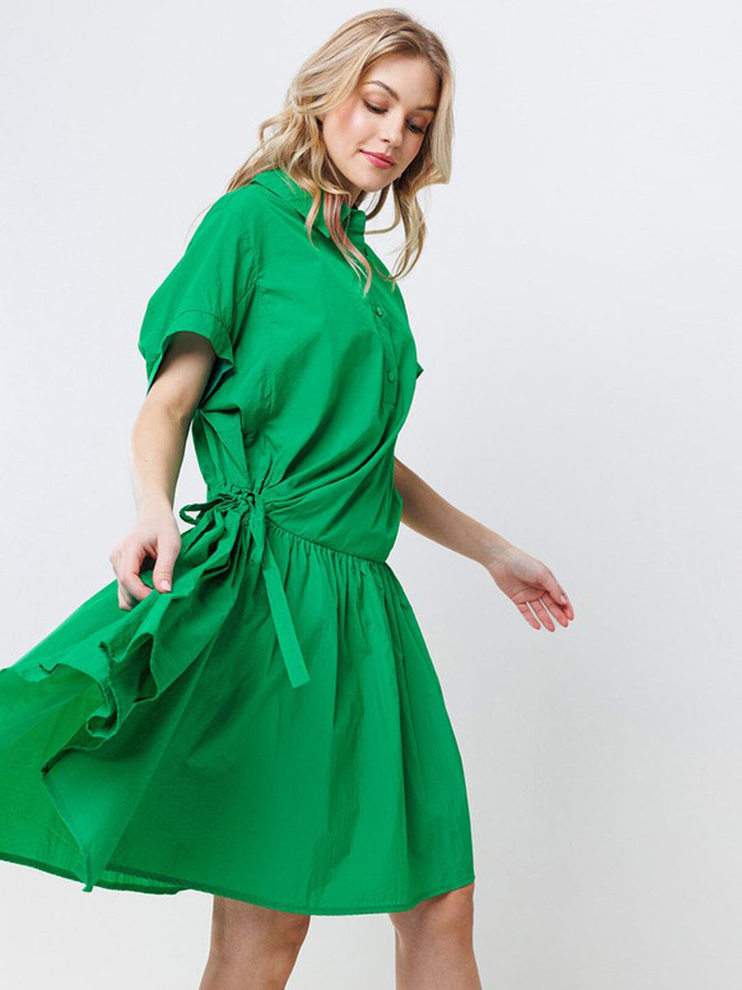 WOMEN'S SHORT SLEEVE BUTTON UP FIT & FLARE MINI DRESS