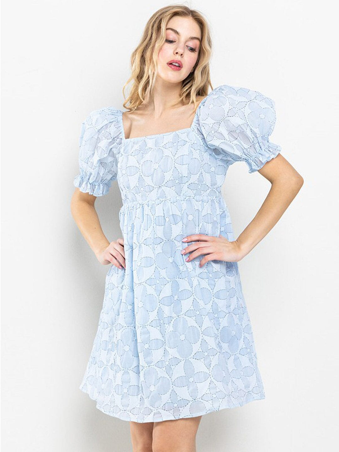 WOMEN'S SHORT PUFF SLEEVE DETAILED BABYDOLL MINI DRESS