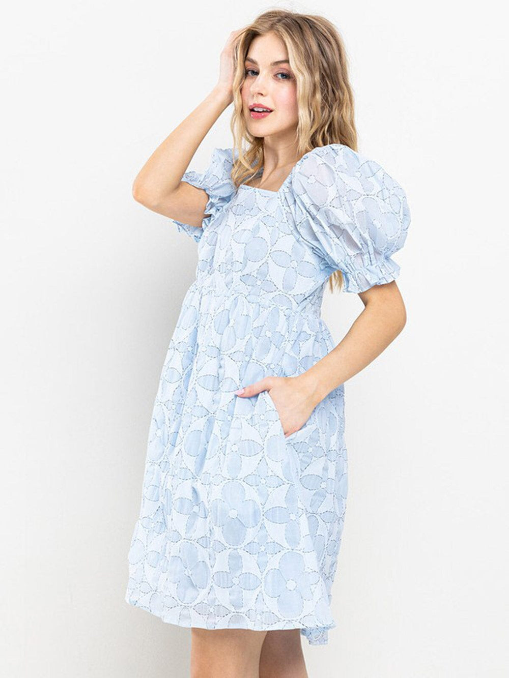 WOMEN'S SHORT PUFF SLEEVE DETAILED BABYDOLL MINI DRESS