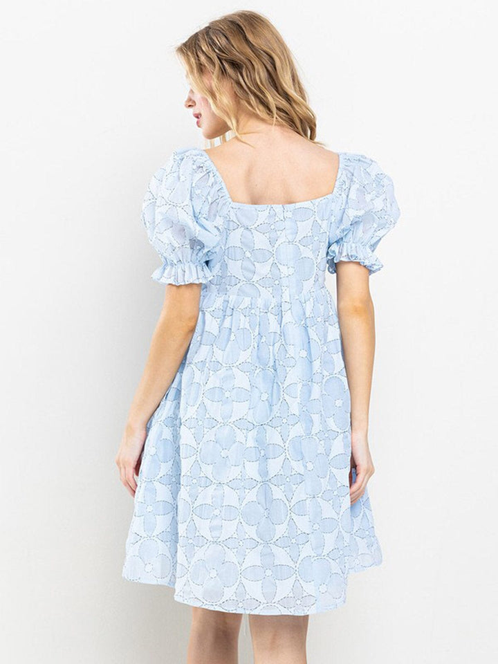 WOMEN'S SHORT PUFF SLEEVE DETAILED BABYDOLL MINI DRESS