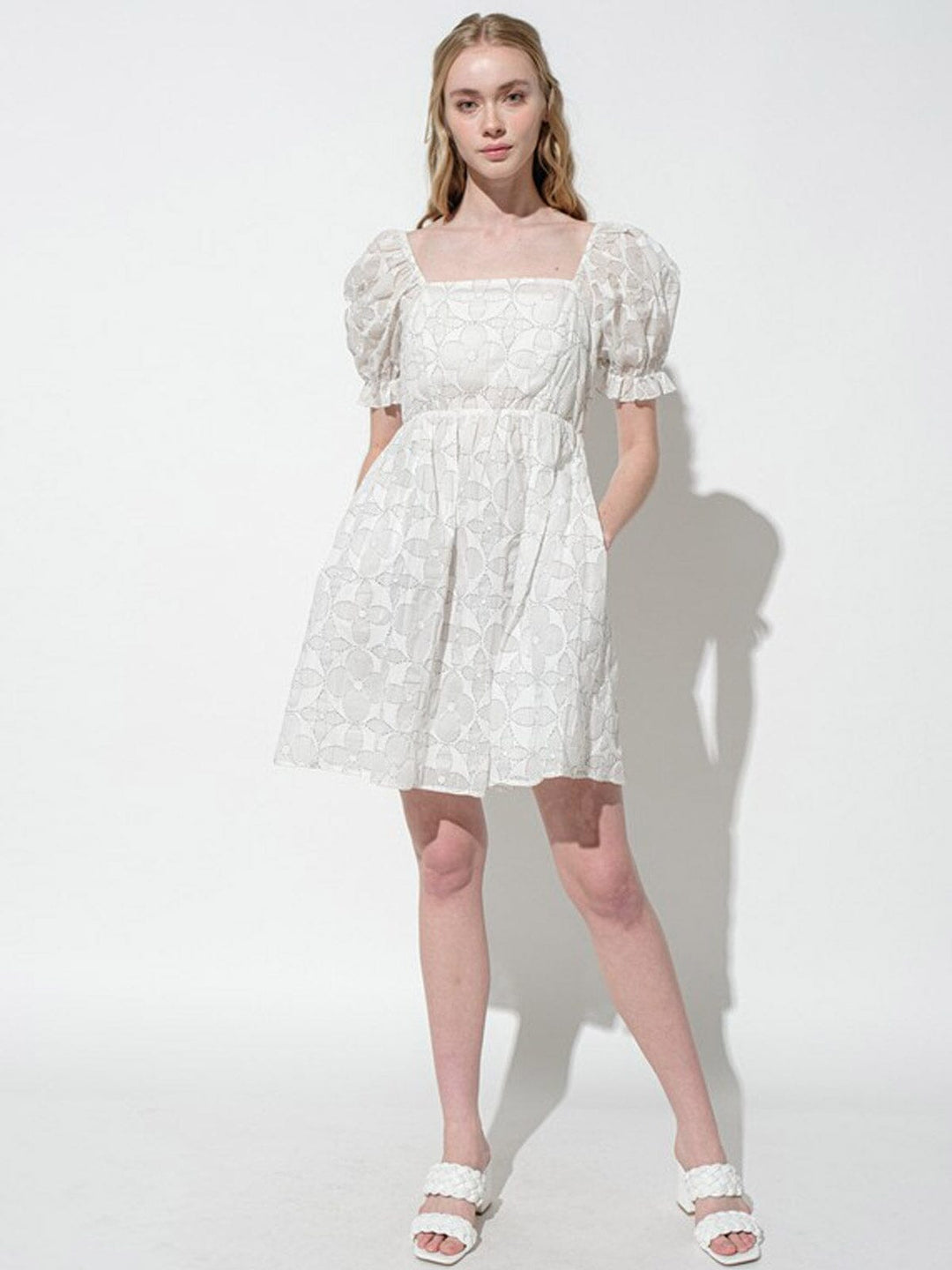 WOMEN'S SHORT PUFF SLEEVE DETAILED BABYDOLL MINI DRESS