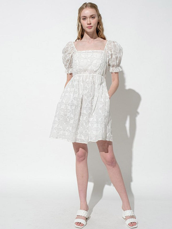 WOMEN'S SHORT PUFF SLEEVE DETAILED BABYDOLL MINI DRESS