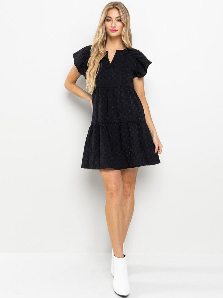 WOMEN'S SHORT RUFFLE SLEEVES DETAILED TIERED TUNIC MINI DRESS