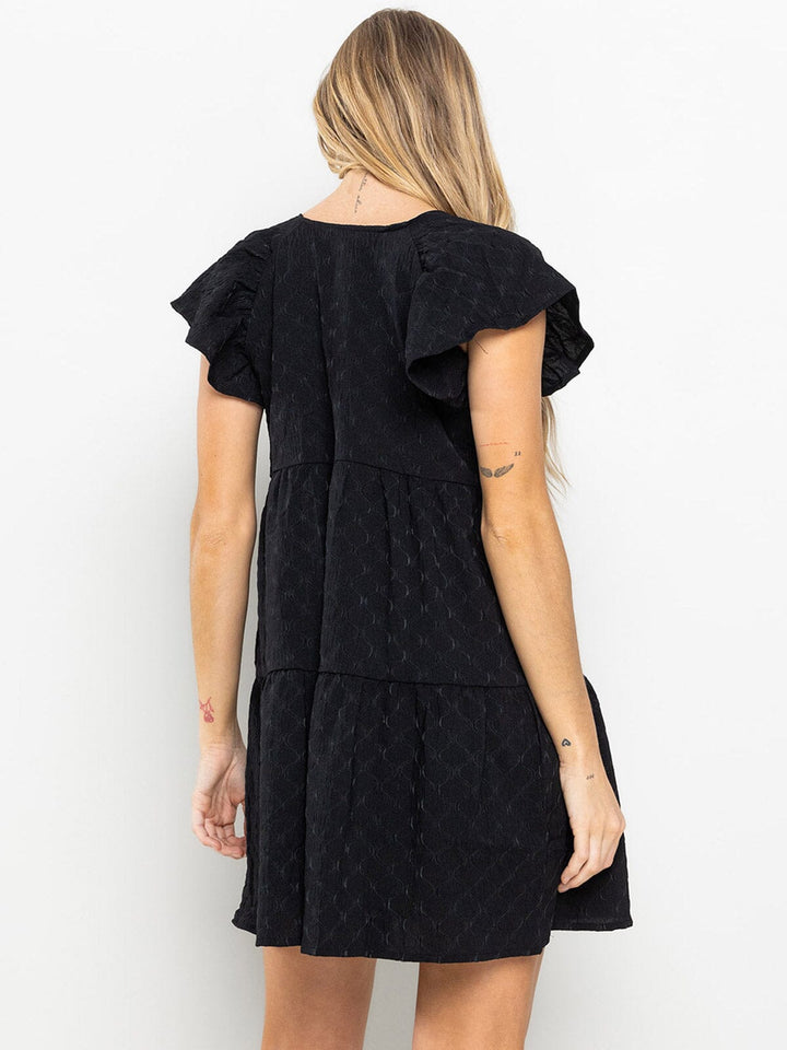 WOMEN'S SHORT RUFFLE SLEEVES DETAILED TIERED TUNIC MINI DRESS