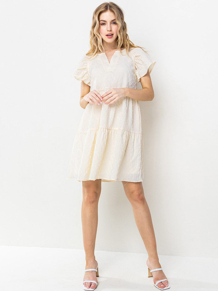 WOMEN'S SHORT RUFFLE SLEEVES DETAILED TIERED TUNIC MINI DRESS