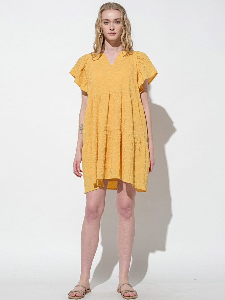 WOMEN'S SHORT RUFFLE SLEEVES DETAILED TIERED TUNIC MINI DRESS