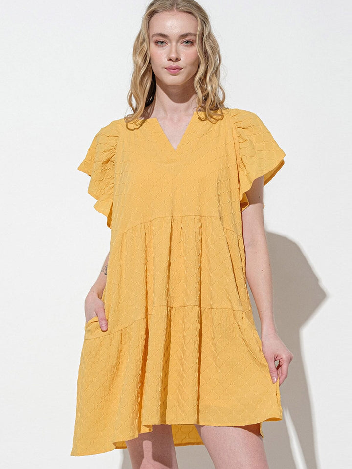 WOMEN'S SHORT RUFFLE SLEEVES DETAILED TIERED TUNIC MINI DRESS