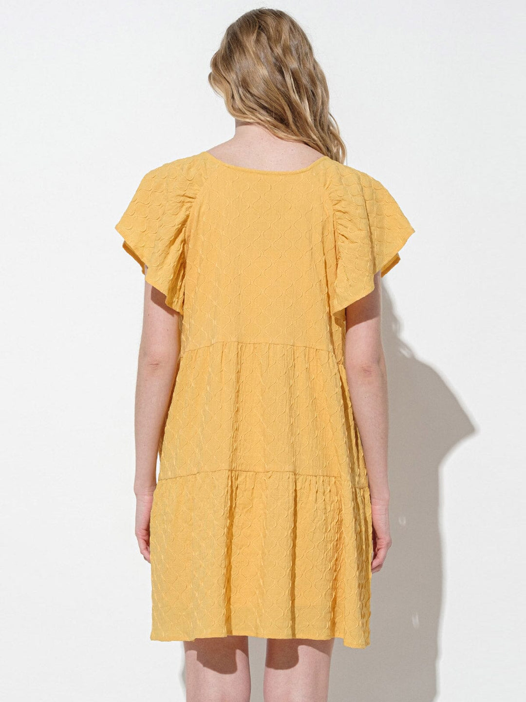 WOMEN'S SHORT RUFFLE SLEEVES DETAILED TIERED TUNIC MINI DRESS