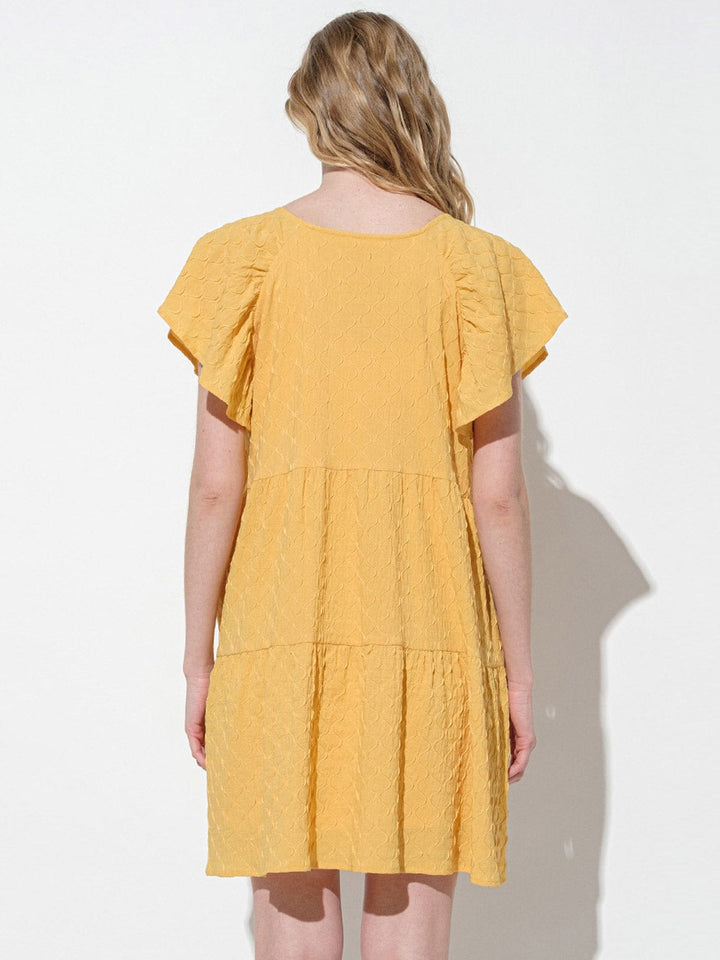 WOMEN'S SHORT RUFFLE SLEEVES DETAILED TIERED TUNIC MINI DRESS