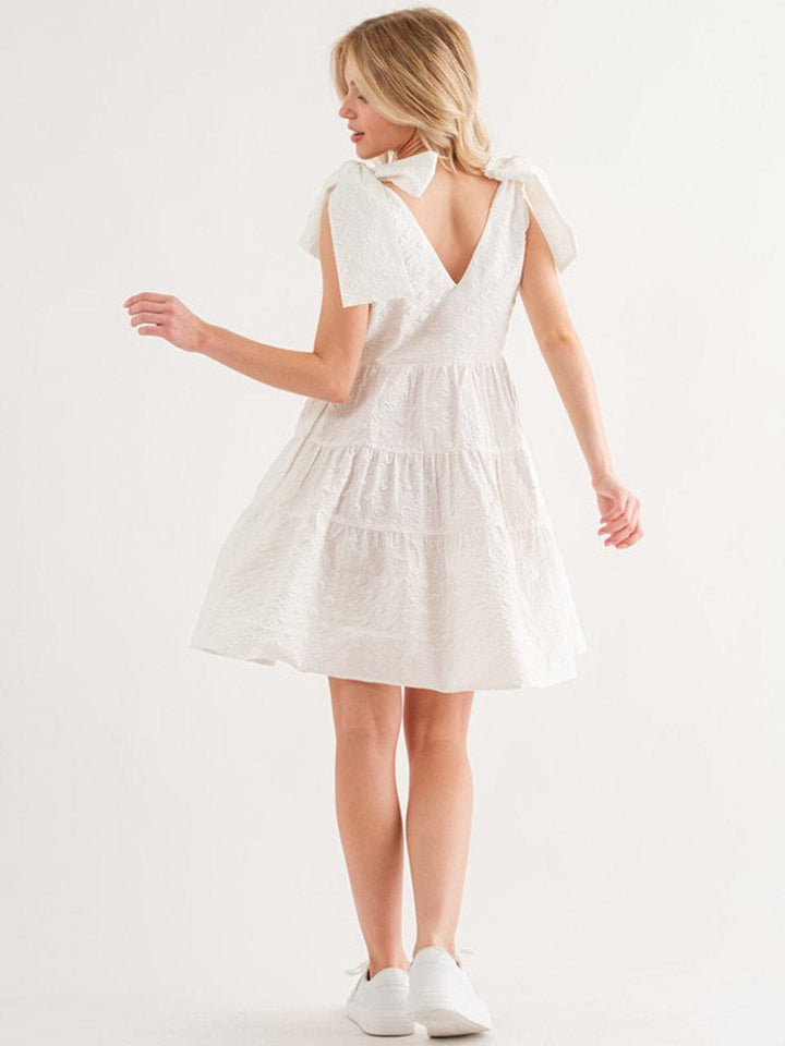 WOMEN'S SLEEVELESS V-NECK POCKETS TIERED MINI DRESS