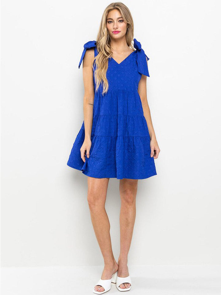 WOMEN'S SLEEVELESS V-NECK POCKETS TIERED MINI DRESS
