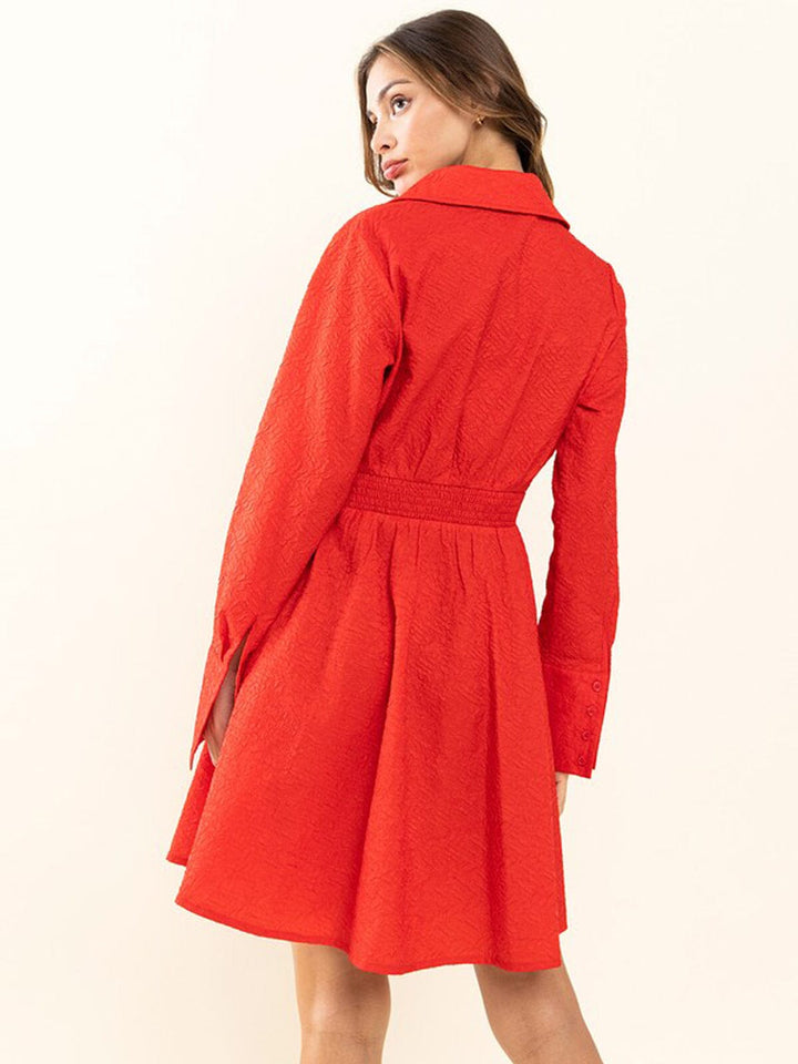 WOMEN'S LONG SLEEVE BUTTON UP POCKETS DETAILED MINI DRESS