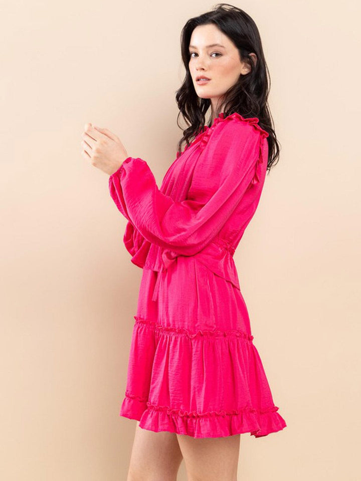 WOMEN'S LONG SLEEVE RUFFLE TIERED MINI DRESS