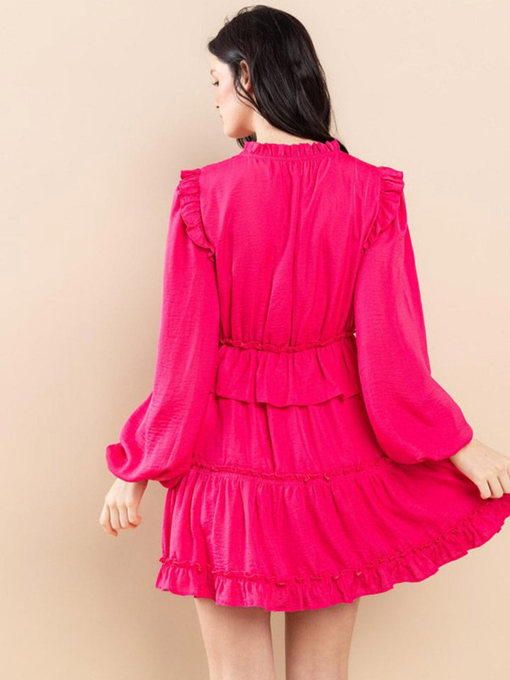 WOMEN'S LONG SLEEVE RUFFLE TIERED MINI DRESS