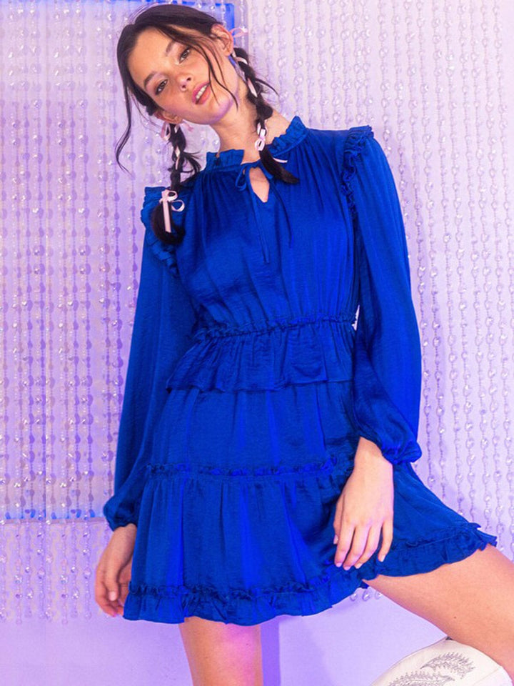 WOMEN'S LONG SLEEVE RUFFLE TIERED MINI DRESS