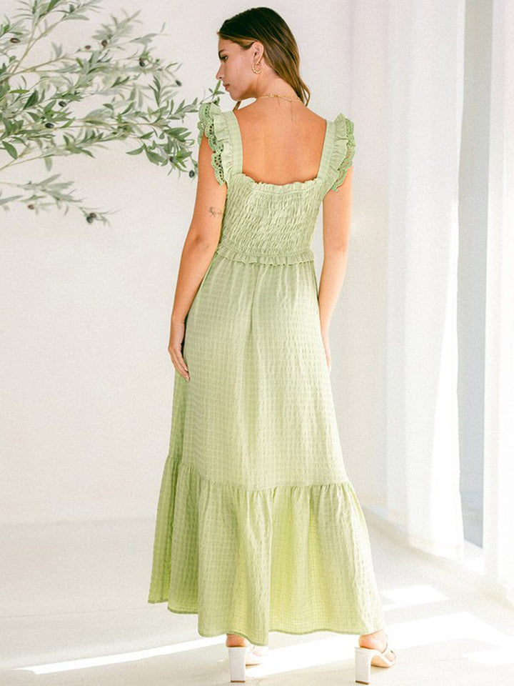 WOMEN'S SLEEVELESS RUCHED POCKETS TIERED MAXI DRESS