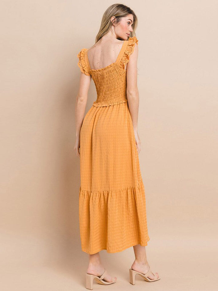 WOMEN'S SLEEVELESS RUCHED POCKETS TIERED MAXI DRESS