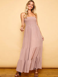 WOMEN'S SLEEVELESS SMOCK TIERED MAXI DRESS