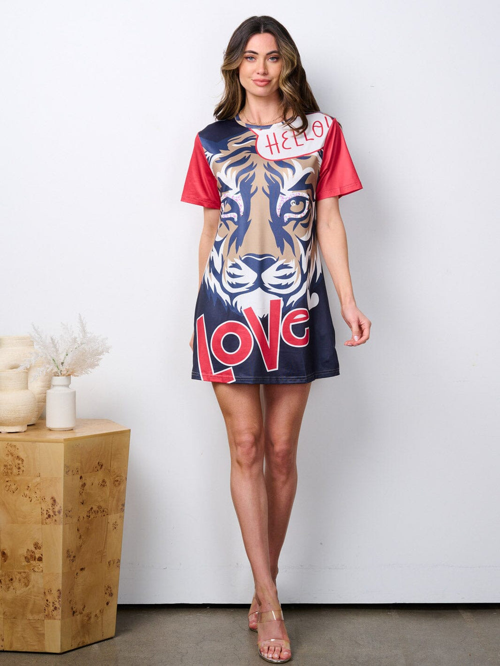 WOMEN'S SHORT SLEEVE GRAPHIC TUNIC MULTI PRINT MINI DRESS